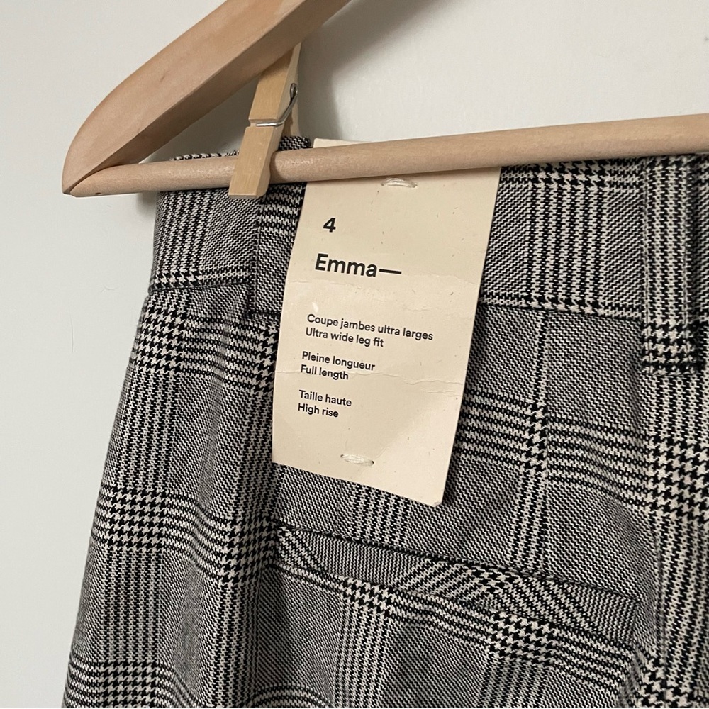 Frank and Oak Emma Ultra Wide-Leg Pants Grey Plaid Size 4 Cotton/Linen Blend - Picture 9 of 13
